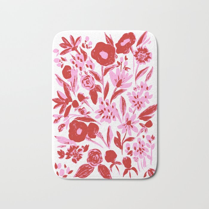 Red and pink artsy flowers Bath Mat Gallery Image 1