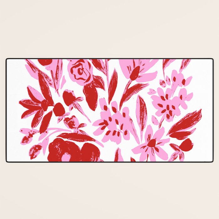 Red and pink artsy flowers Desk Mat Gallery Image 3