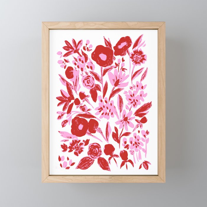 Red and pink artsy flowers Mini Art Print Gallery Image 1