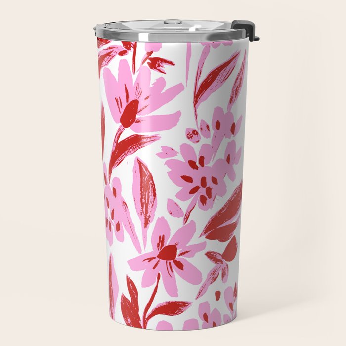 Red and pink artsy flowers Travel Mug Gallery Image 2
