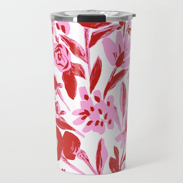 Red and pink artsy flowers Travel Mug Gallery Image 1