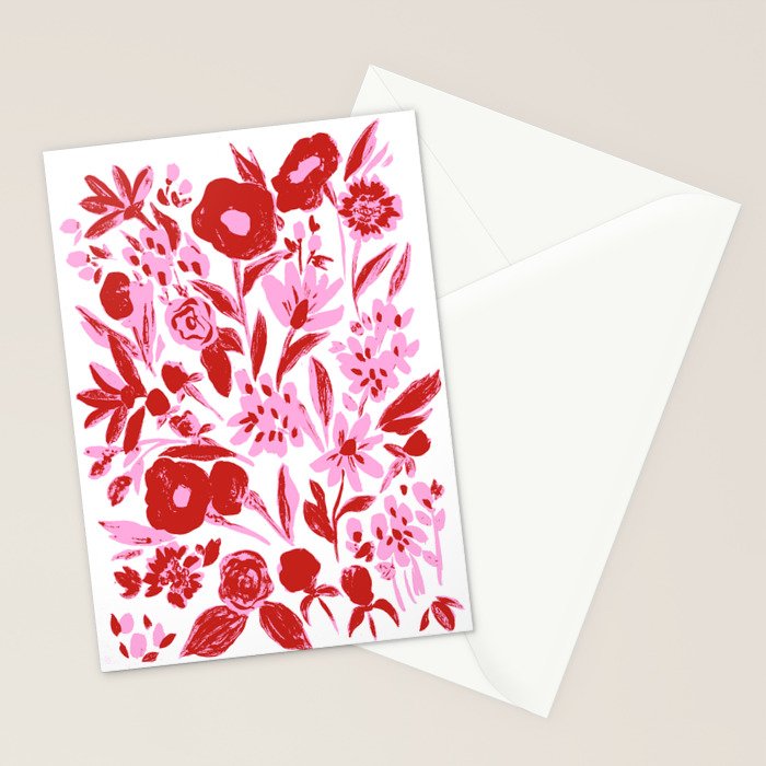 Red and pink artsy flowers Stationery Card Gallery Image 2