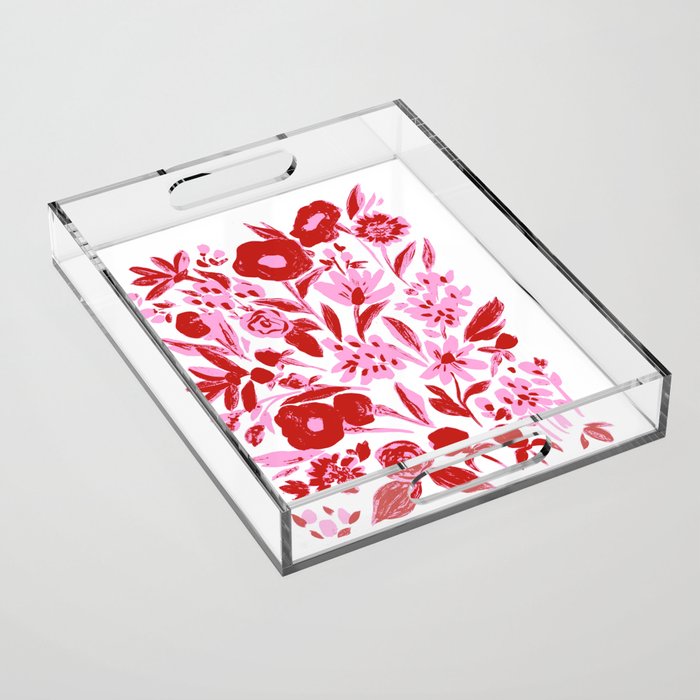 Red and pink artsy flowers Acrylic Tray Gallery Image 1