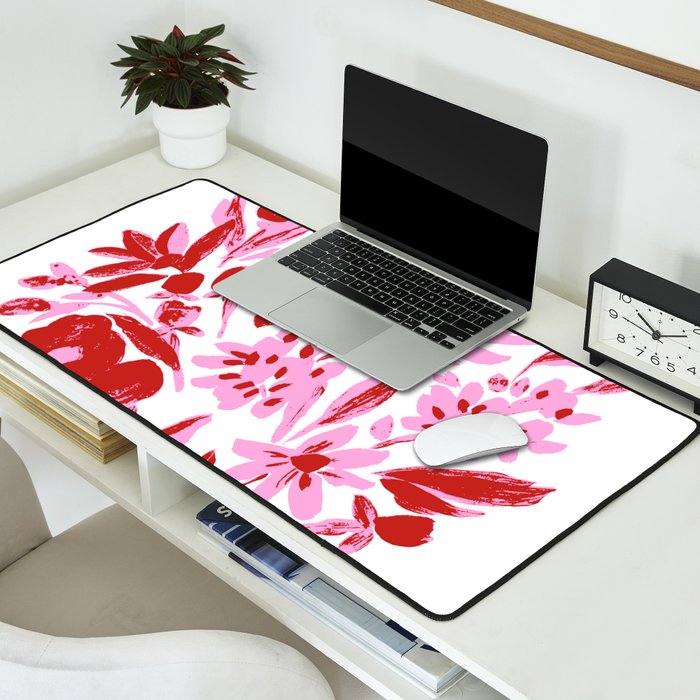 Red and pink artsy flowers Desk Mat Gallery Image 2
