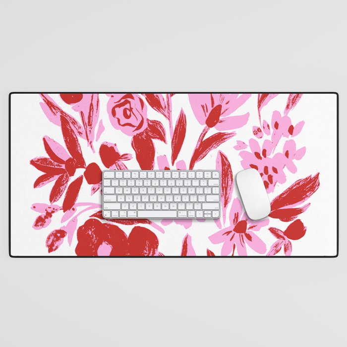 Red and pink artsy flowers Desk Mat Gallery Image 1