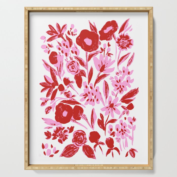 Red and pink artsy flowers Serving Tray Gallery Image 1