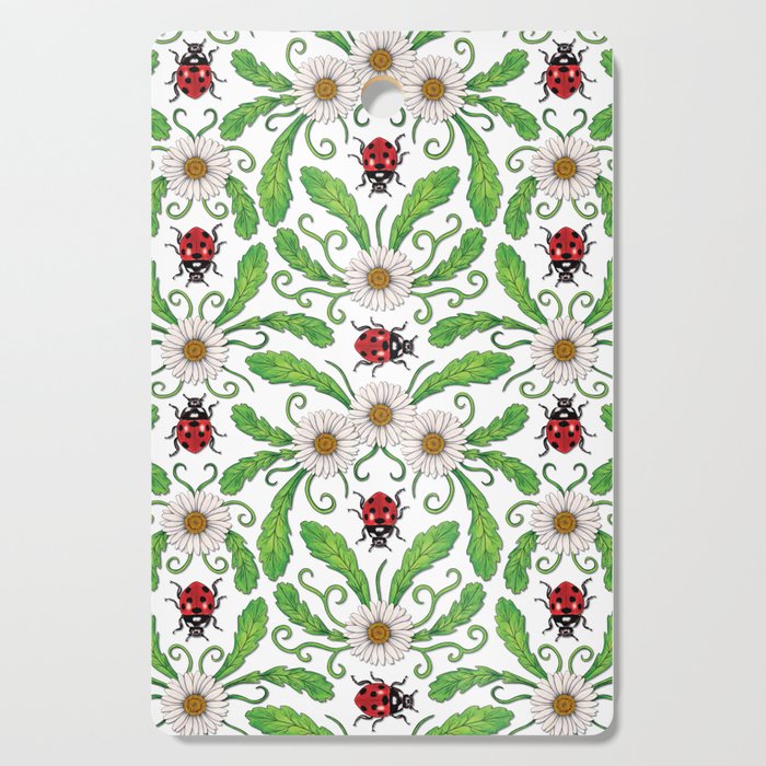 Ladybugs & Daisies - Cute Floral Bug Pattern with Ladybirds Cutting Board Gallery Image 1