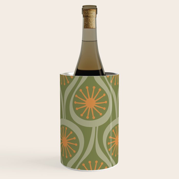 Mid Century Modern Atomic Drops Retro Pattern in Vintage Olive Green, Celadon, and Cantaloupe Orange Wine Chiller Gallery Image 3