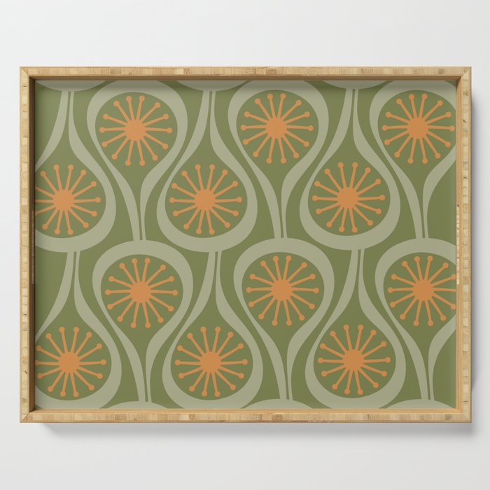 Mid Century Modern Atomic Drops Retro Pattern in Vintage Olive Green, Celadon, and Cantaloupe Orange Serving Tray Gallery Image 1