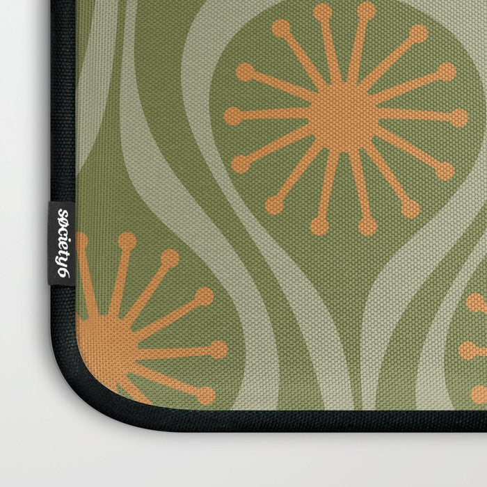 Mid Century Modern Atomic Drops Retro Pattern in Vintage Olive Green, Celadon, and Cantaloupe Orange Laptop Sleeve Gallery Image 3