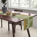 Mid Century Modern Atomic Drops Retro Pattern in Vintage Olive Green, Celadon, and Cantaloupe Orange Table Runner Gallery Image 2