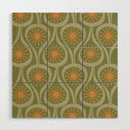 Mid Century Modern Atomic Drops Retro Pattern in Vintage Olive Green, Celadon, and Cantaloupe Orange Wood Wall Art Gallery Image 1