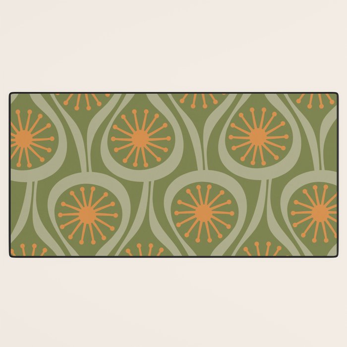 Mid Century Modern Atomic Drops Retro Pattern in Vintage Olive Green, Celadon, and Cantaloupe Orange Desk Mat Gallery Image 3