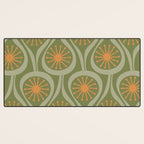 Mid Century Modern Atomic Drops Retro Pattern in Vintage Olive Green, Celadon, and Cantaloupe Orange Desk Mat Gallery Image 3