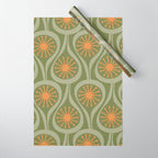 Mid Century Modern Atomic Drops Retro Pattern in Vintage Olive Green, Celadon, and Cantaloupe Orange Wrapping Paper Gallery Image 1
