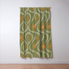 Mid Century Modern Atomic Drops Retro Pattern in Vintage Olive Green, Celadon, and Cantaloupe Orange Window Curtain Gallery Image 3