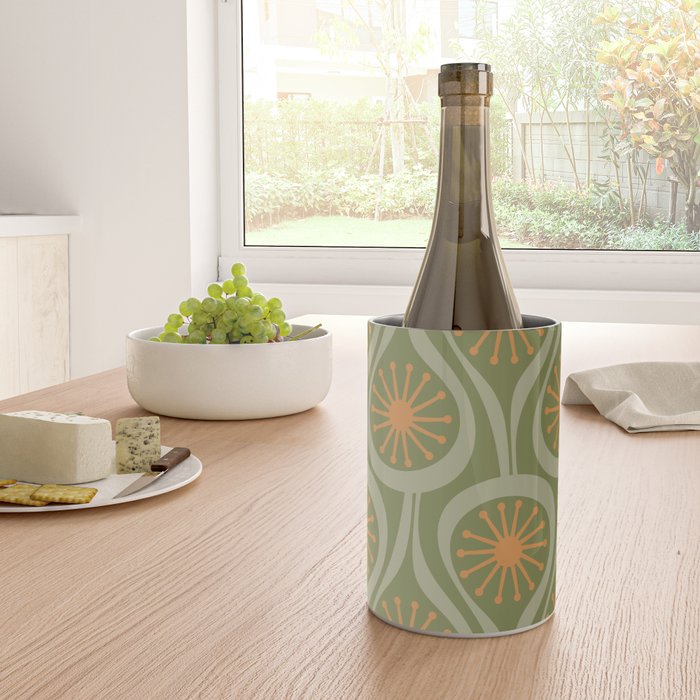 Mid Century Modern Atomic Drops Retro Pattern in Vintage Olive Green, Celadon, and Cantaloupe Orange Wine Chiller Gallery Image 4