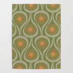 Mid Century Modern Atomic Drops Retro Pattern in Vintage Olive Green, Celadon, and Cantaloupe Orange Poster Gallery Image 4