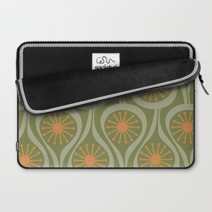 Mid Century Modern Atomic Drops Retro Pattern in Vintage Olive Green, Celadon, and Cantaloupe Orange Laptop Sleeve Gallery Image 2