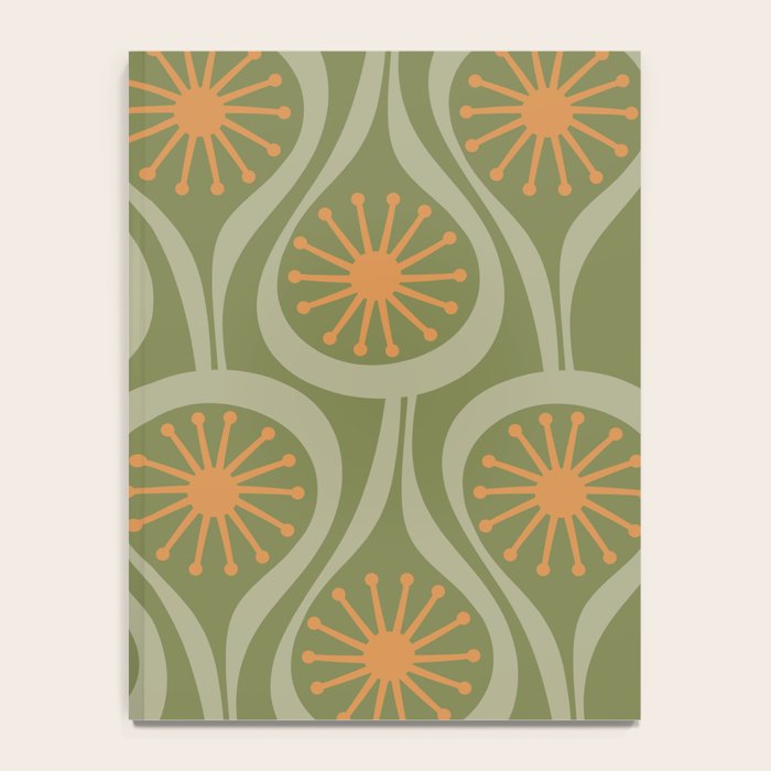 Mid Century Modern Atomic Drops Retro Pattern in Vintage Olive Green, Celadon, and Cantaloupe Orange Notebook Gallery Image 4