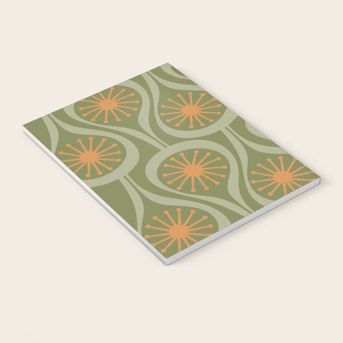 Mid Century Modern Atomic Drops Retro Pattern in Vintage Olive Green, Celadon, and Cantaloupe Orange Notebook Gallery Image 3