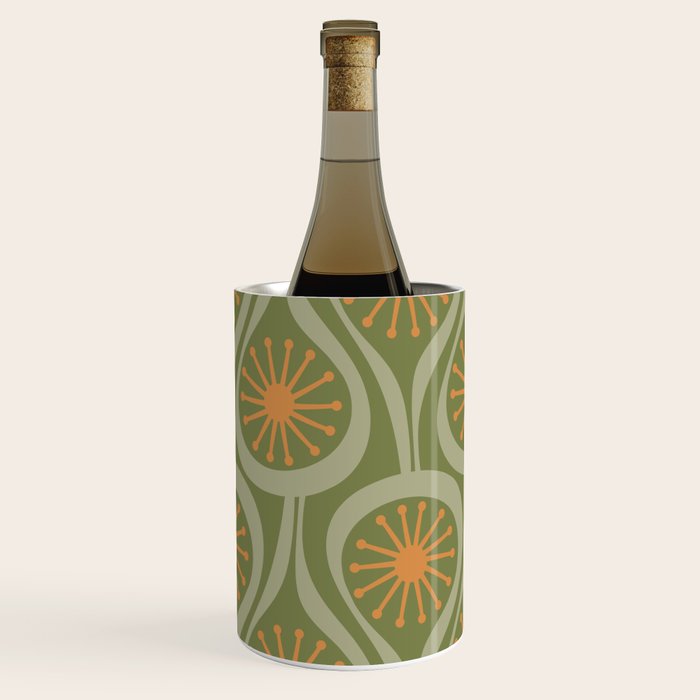 Mid Century Modern Atomic Drops Retro Pattern in Vintage Olive Green, Celadon, and Cantaloupe Orange Wine Chiller Gallery Image 1