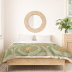 Mid Century Modern Atomic Drops Retro Pattern in Vintage Olive Green, Celadon, and Cantaloupe Orange Duvet Cover Gallery Image 3