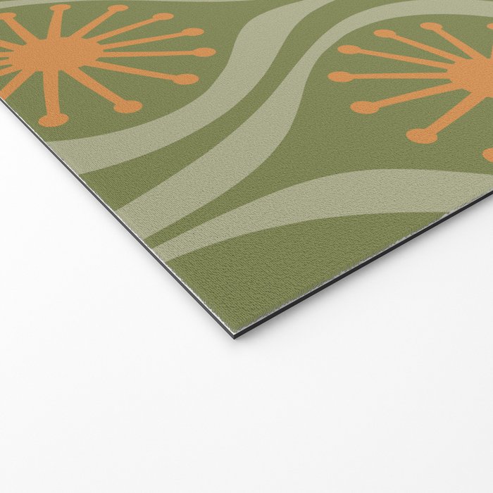 Mid Century Modern Atomic Drops Retro Pattern in Vintage Olive Green, Celadon, and Cantaloupe Orange Welcome Mat Gallery Image 2