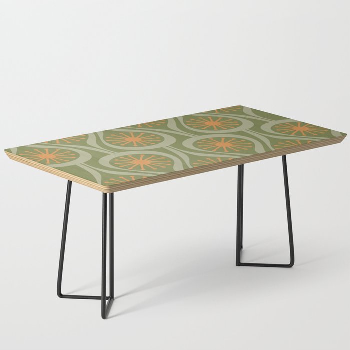 Mid Century Modern Atomic Drops Retro Pattern in Vintage Olive Green, Celadon, and Cantaloupe Orange Coffee Table Gallery Image 1