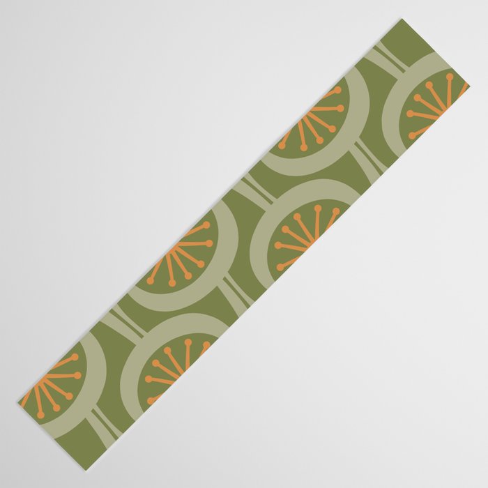 Mid Century Modern Atomic Drops Retro Pattern in Vintage Olive Green, Celadon, and Cantaloupe Orange Table Runner Gallery Image 3