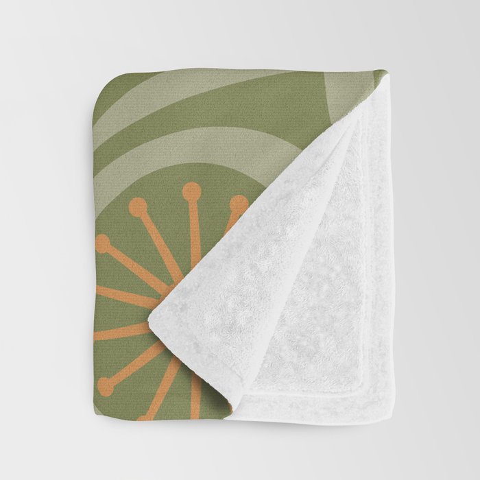 Mid Century Modern Atomic Drops Retro Pattern in Vintage Olive Green, Celadon, and Cantaloupe Orange Throw Blanket Gallery Image 3