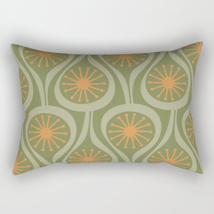 Mid Century Modern Atomic Drops Retro Pattern in Vintage Olive Green, Celadon, and Cantaloupe Orange Rectangular Pillow Gallery Image 1