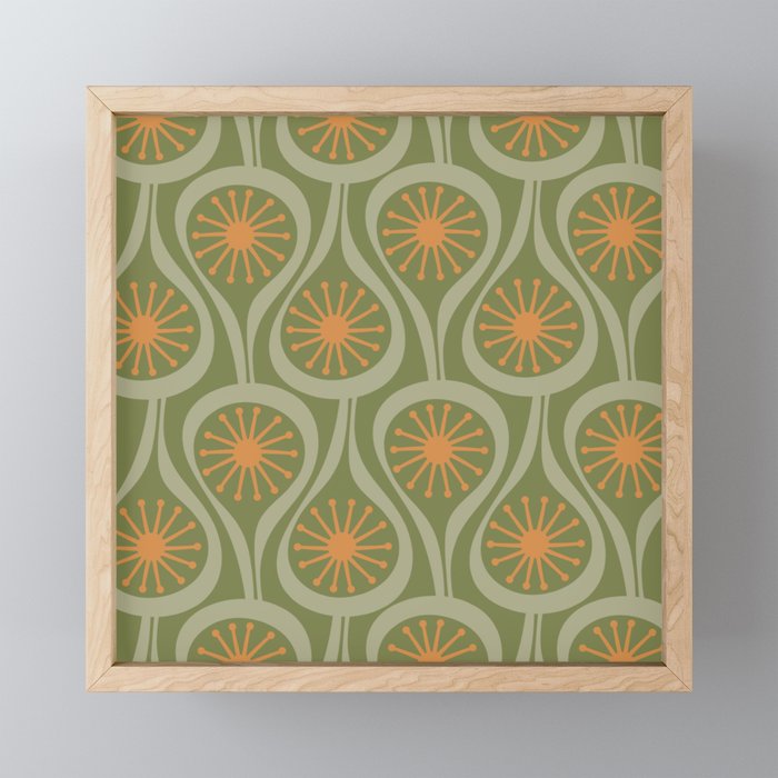 Mid Century Modern Atomic Drops Retro Pattern in Vintage Olive Green, Celadon, and Cantaloupe Orange Mini Art Print Gallery Image 1