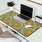 Mid Century Modern Atomic Drops Retro Pattern in Vintage Olive Green, Celadon, and Cantaloupe Orange Desk Mat Gallery Image 2