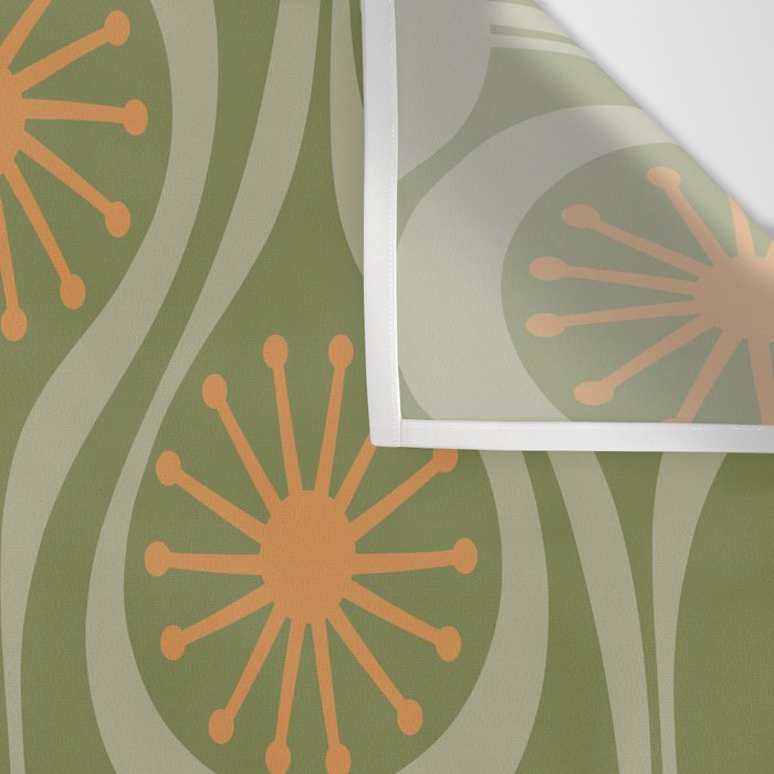 Mid Century Modern Atomic Drops Retro Pattern in Vintage Olive Green, Celadon, and Cantaloupe Orange Wall Tapestry Gallery Image 3