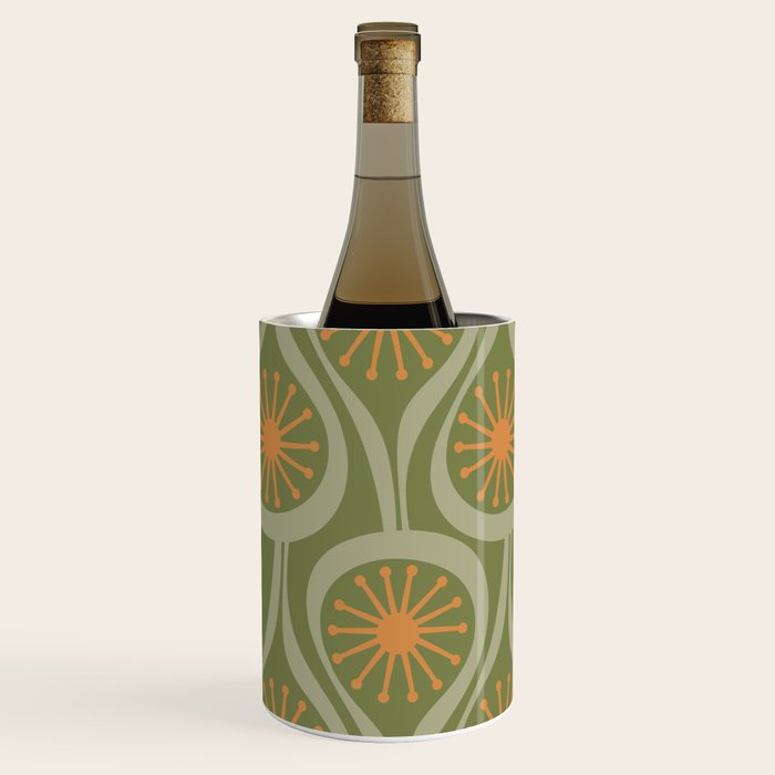 Mid Century Modern Atomic Drops Retro Pattern in Vintage Olive Green, Celadon, and Cantaloupe Orange Wine Chiller Gallery Image 2