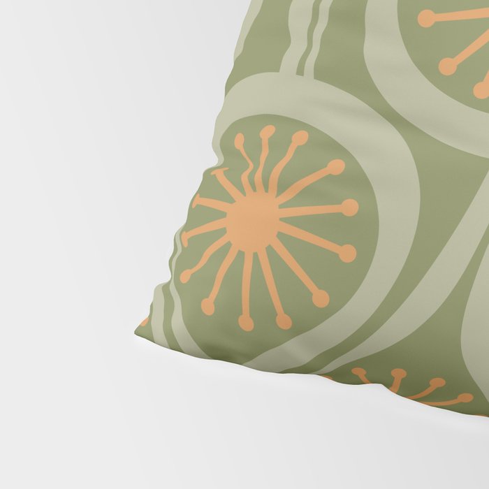 Mid Century Modern Atomic Drops Retro Pattern in Vintage Olive Green, Celadon, and Cantaloupe Orange Pillow Sham Gallery Image 4