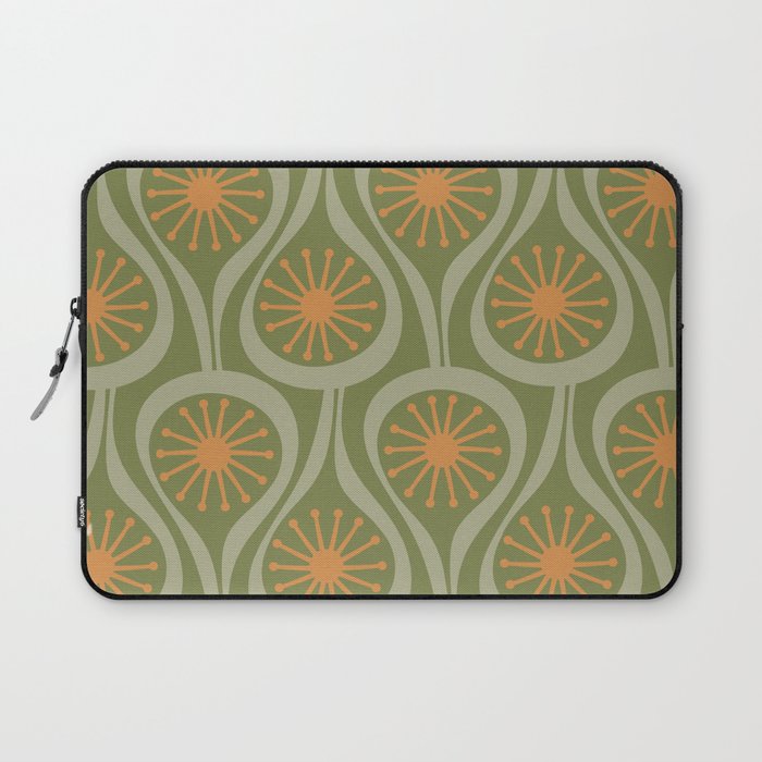 Mid Century Modern Atomic Drops Retro Pattern in Vintage Olive Green, Celadon, and Cantaloupe Orange Laptop Sleeve Gallery Image 1