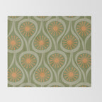 Mid Century Modern Atomic Drops Retro Pattern in Vintage Olive Green, Celadon, and Cantaloupe Orange Throw Blanket Gallery Image 2
