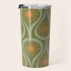Mid Century Modern Atomic Drops Retro Pattern in Vintage Olive Green, Celadon, and Cantaloupe Orange Travel Mug Gallery Image 3