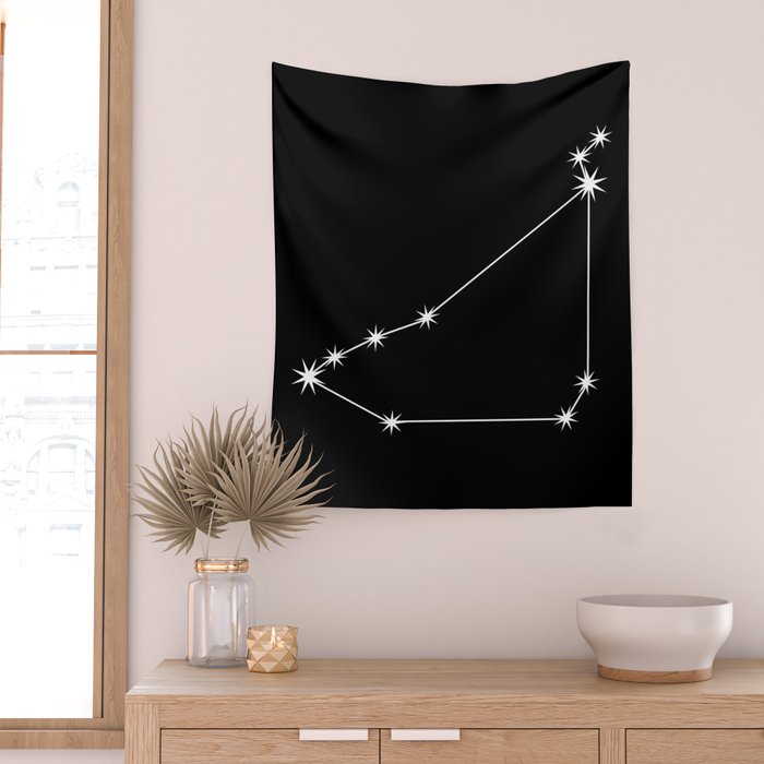 Capricorn Zodiac Star Constellation Line Art Black Wall Tapestry Gallery Image 2