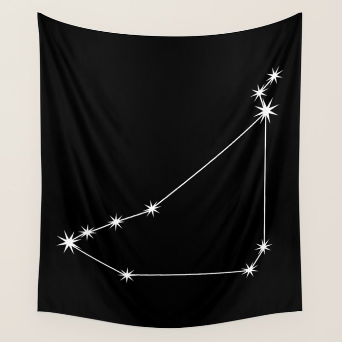 Capricorn Zodiac Star Constellation Line Art Black Wall Tapestry Gallery Image 1