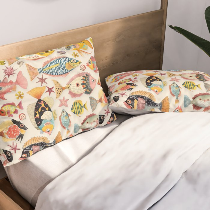 Whimsical Underwater World Multicolor Fish Pattern Pillow Sham Gallery Image 2