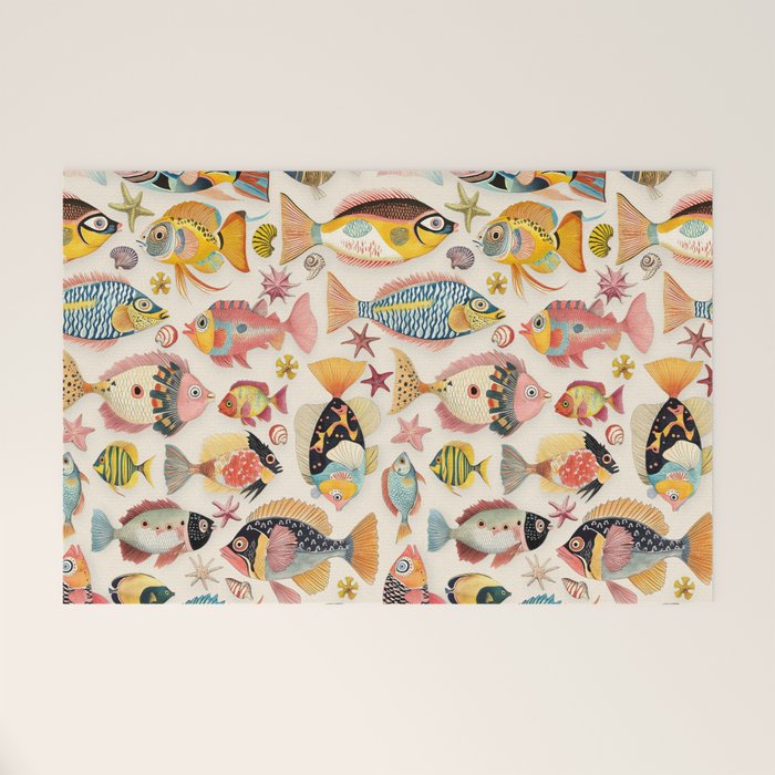 Whimsical Underwater World Multicolor Fish Pattern Welcome Mat Gallery Image 1