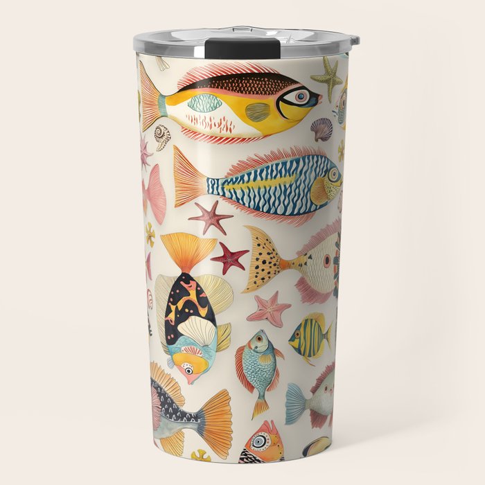 Whimsical Underwater World Multicolor Fish Pattern Travel Mug Gallery Image 1