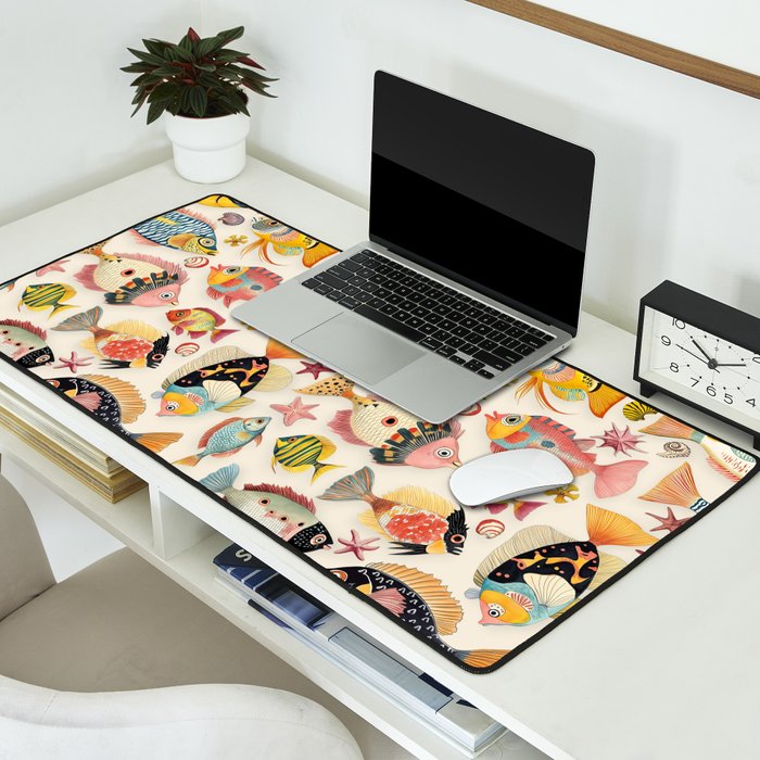 Whimsical Underwater World Multicolor Fish Pattern Desk Mat Gallery Image 2