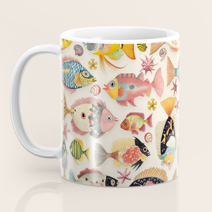 Whimsical Underwater World Multicolor Fish Pattern Coffee Mug Gallery Image 3