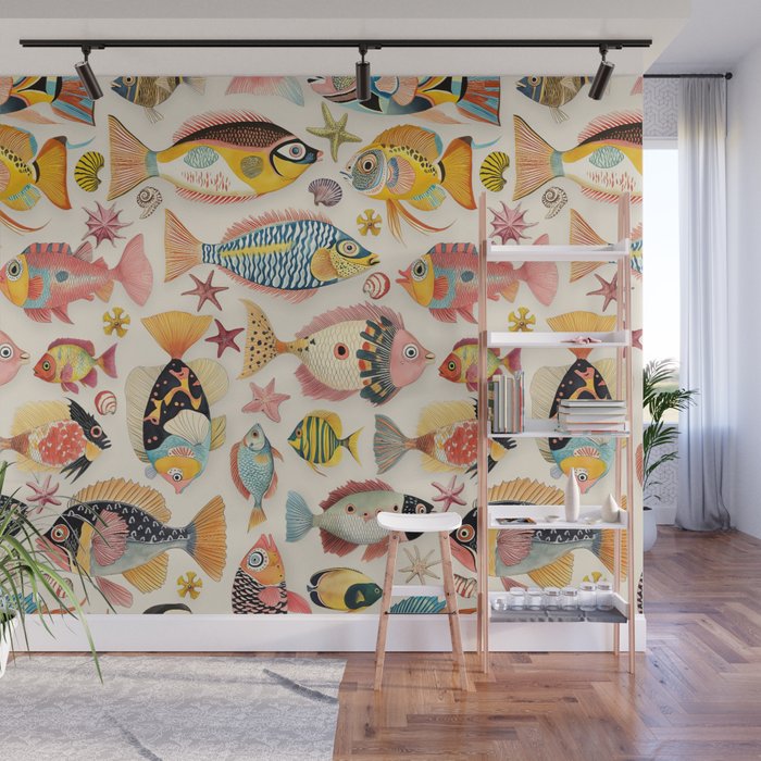 Whimsical Underwater World Multicolor Fish Pattern Wall Mural Gallery Image 1