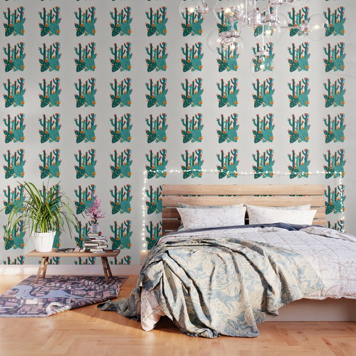 Cactus Garden Acrylic - Teal Wallpaper Gallery Image 3