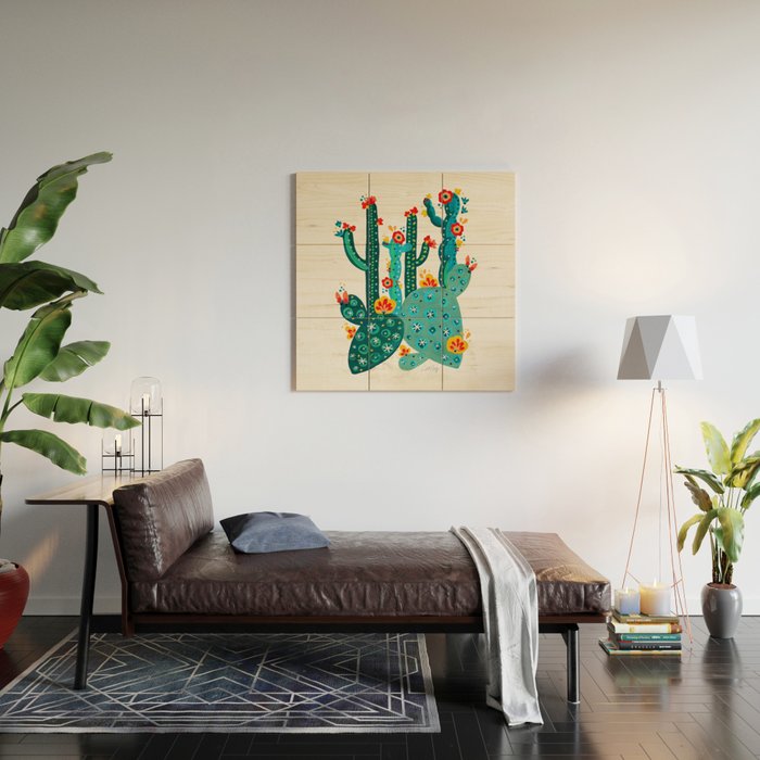 Cactus Garden Acrylic - Teal Wood Wall Art Gallery Image 2